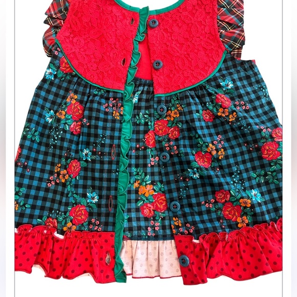 Girls New Matilda Jane Size 6 Vibrant Red Checkered Pattern Floral Design Tunic - Picture 7 of 12